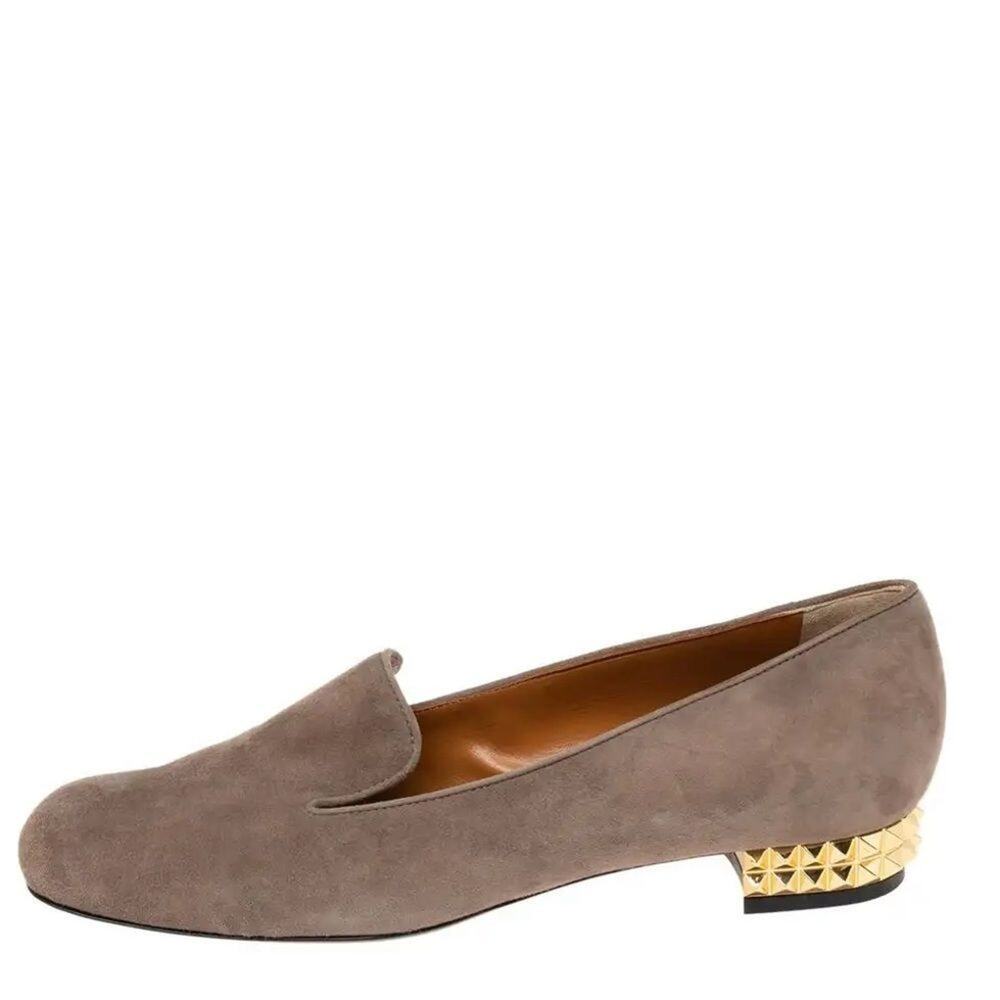 Fendi Smoking Slippers in Grey Suede with Gold Studded Heels EU40.5 or US10.5